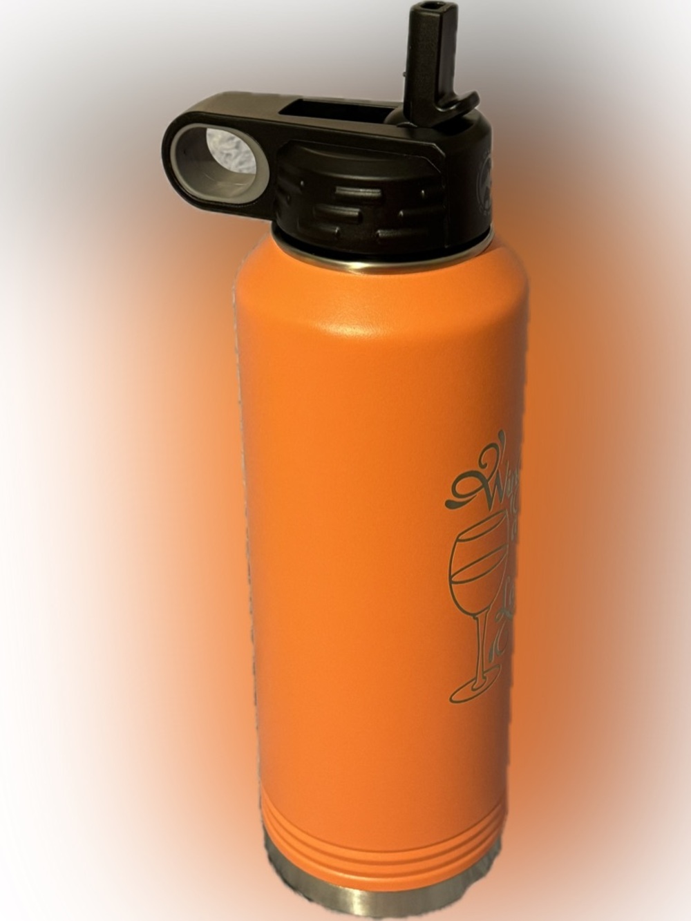 Orange Water Bottle With Laser Engraved Script Saying - Picture 5 of 5